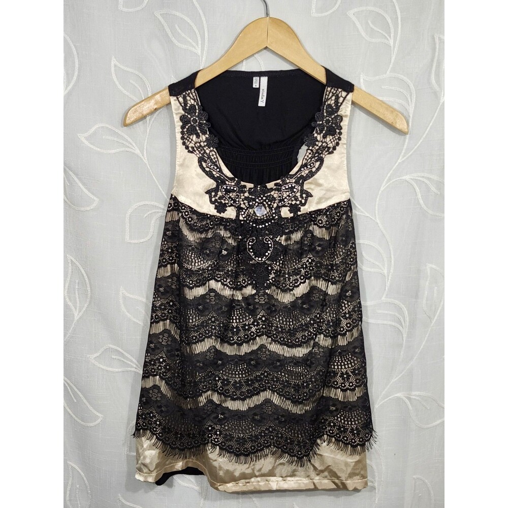 Studio Y Black Lace Sparkle Tank Top Womens Small Party Embelished